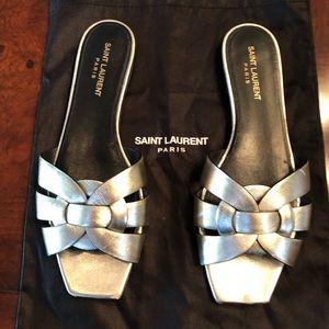 Metallic woven sandals